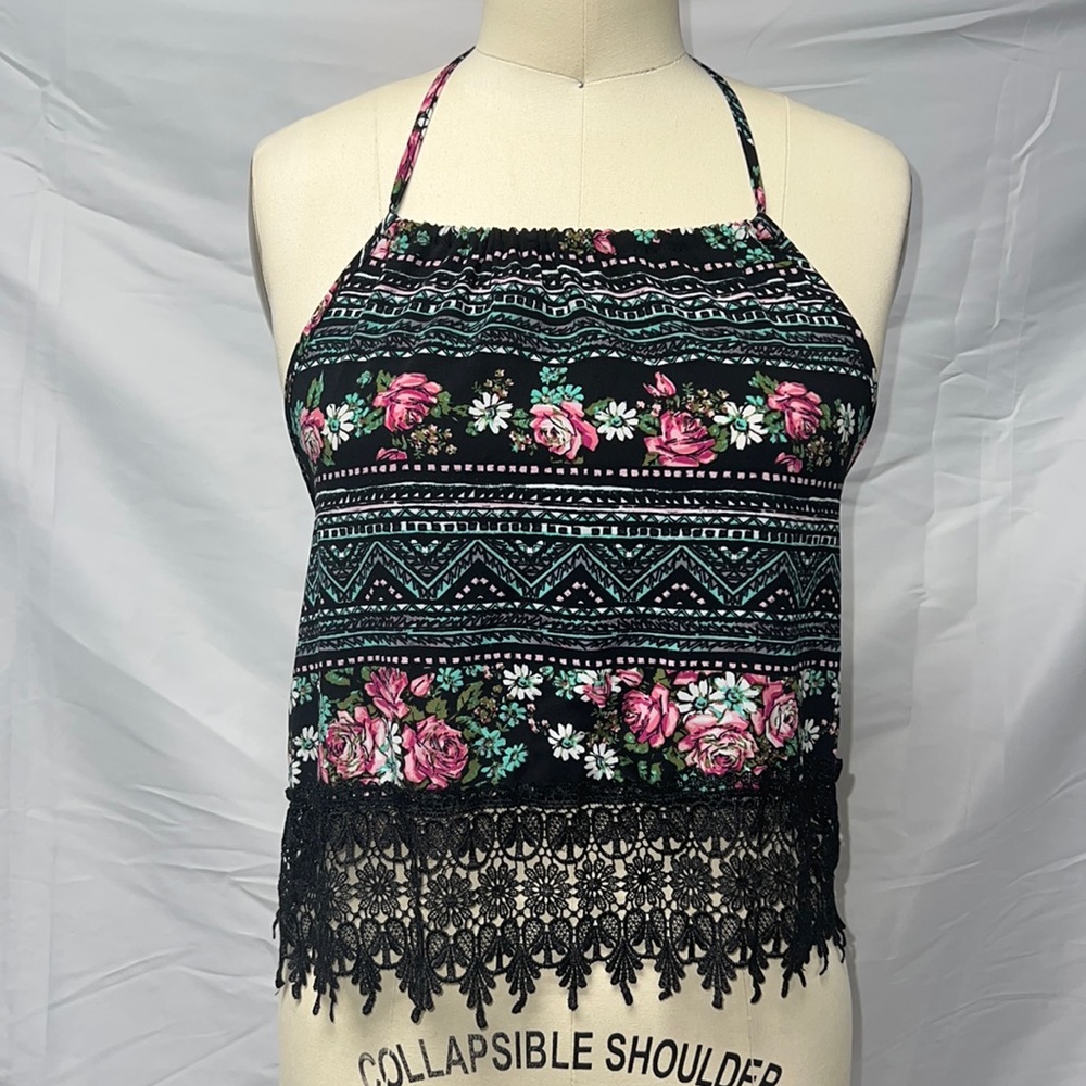 LA hearts halter top with lace trim
